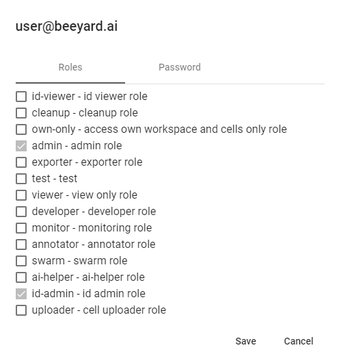Edit roles panel